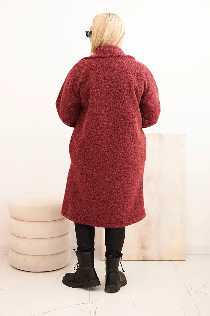 Płaszcz damski Plus Size z wełną i dużym kołnierzem bordowy - obrazek 3