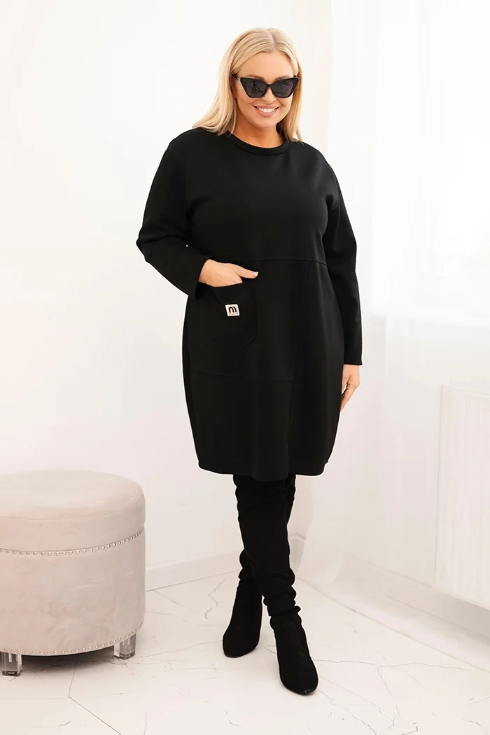 Sukienka damska Plus Size masełko z kieszenią i rękawem 3/4 czarna - obrazek 2