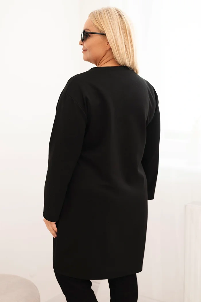 Sukienka damska Plus Size masełko z kieszenią i rękawem 3/4 czarna - obrazek 3