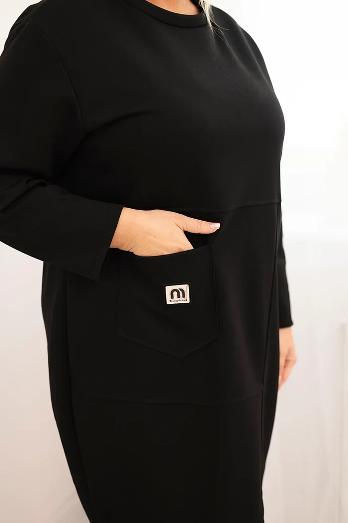 Sukienka damska Plus Size masełko z kieszenią i rękawem 3/4 czarna - obrazek 4