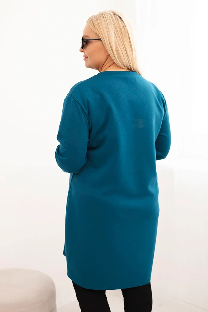 Sukienka damska Plus Size masełko z kieszenią i rękawem 3/4 morska - obrazek 3