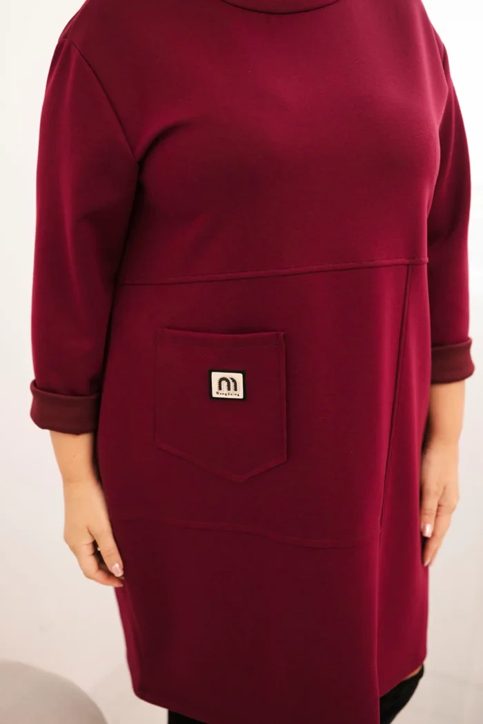 Sukienka damska Plus Size masełko z kieszenią i rękawem 3/4 śliwkowa - obrazek 3