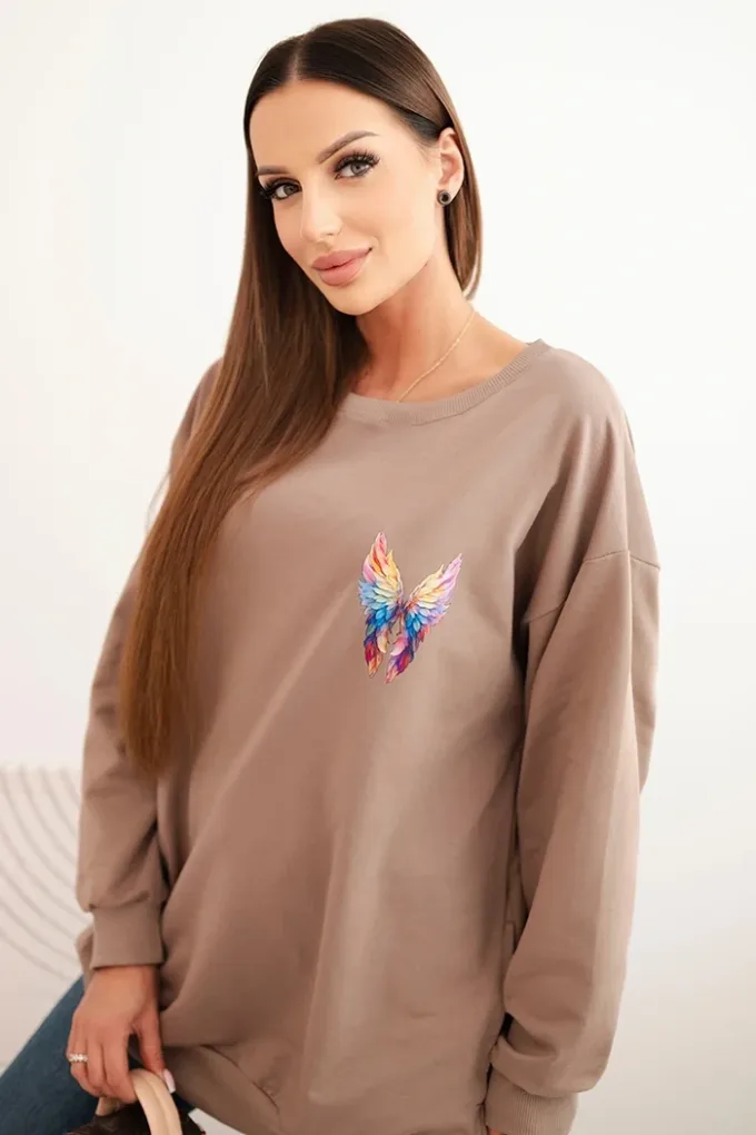 Bluza damska oversize z bawełny z kolorowymi skrzydłami na plecach fango