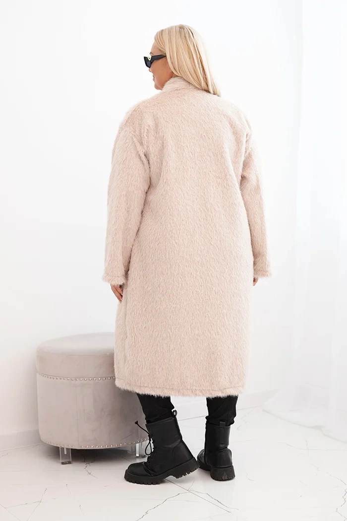 Płaszcz damski Plus Size z wiskozy bez zapięcia z kieszeniami beżowy - obrazek 3