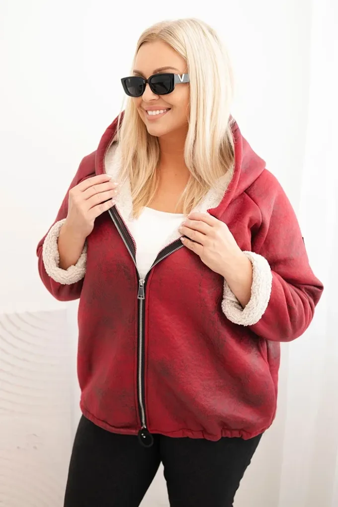 Kurtka damska Plus Size z kapturem i barankiem bordowa