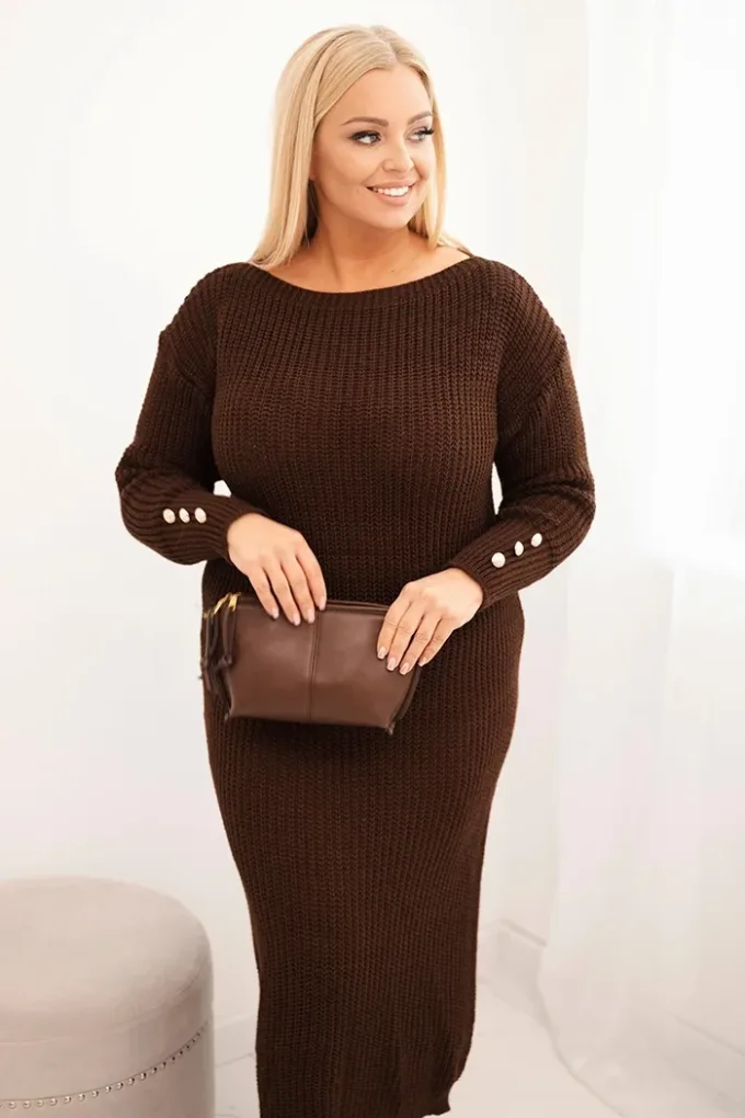 Sukienka swetrowa damska Plus Size z moherem czekoladowa