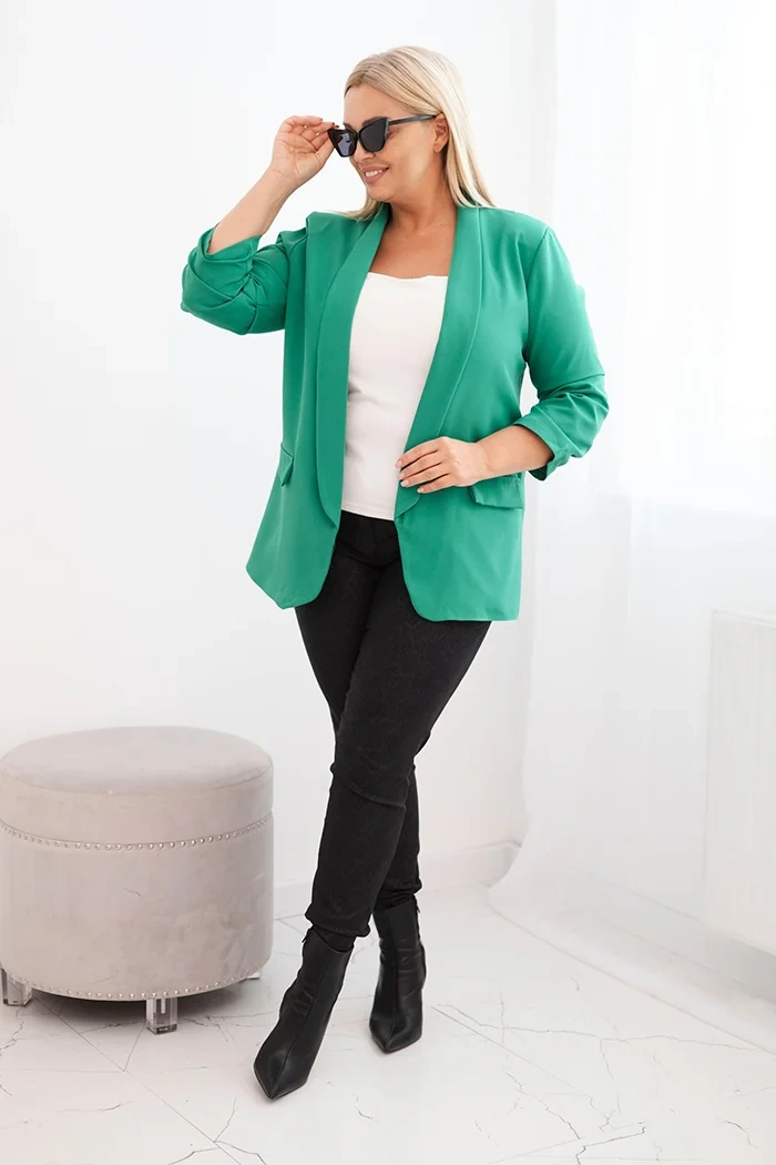 Marynarka damska Plus Size bez zapięcia z podszewką XL/2XL zielona - obrazek 2