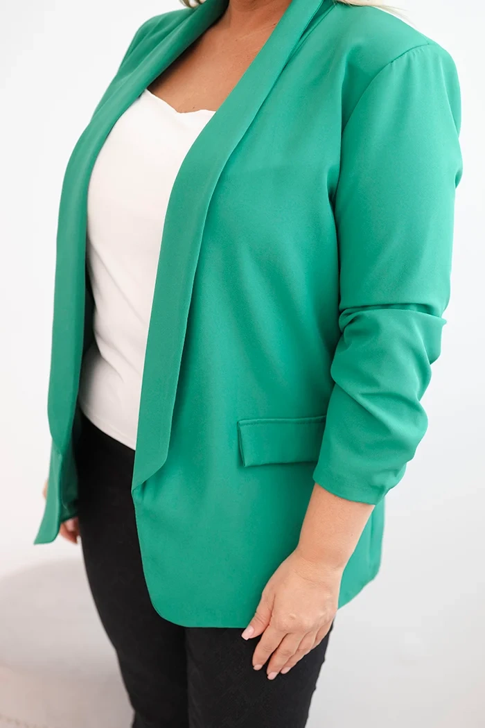 Marynarka damska Plus Size bez zapięcia z podszewką XL/2XL zielona - obrazek 4