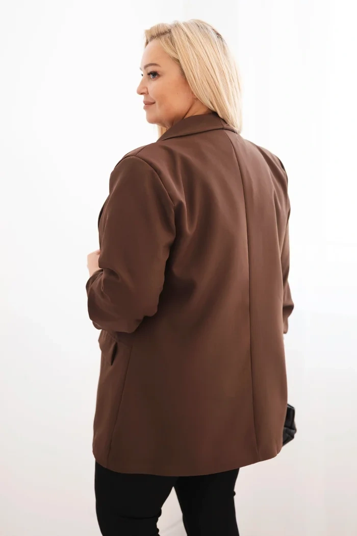 Marynarka damska Plus Size elegancka brązowa - obrazek 3