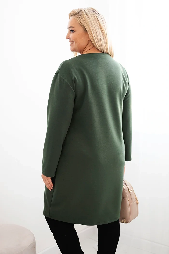 Sukienka damska Plus Size masełko z kieszenią i rękawem 3/4 khaki - obrazek 3