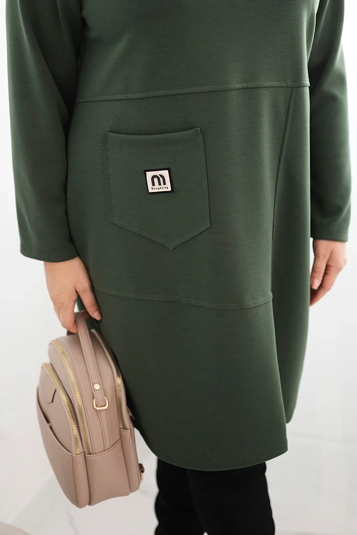 Sukienka damska Plus Size masełko z kieszenią i rękawem 3/4 khaki - obrazek 4