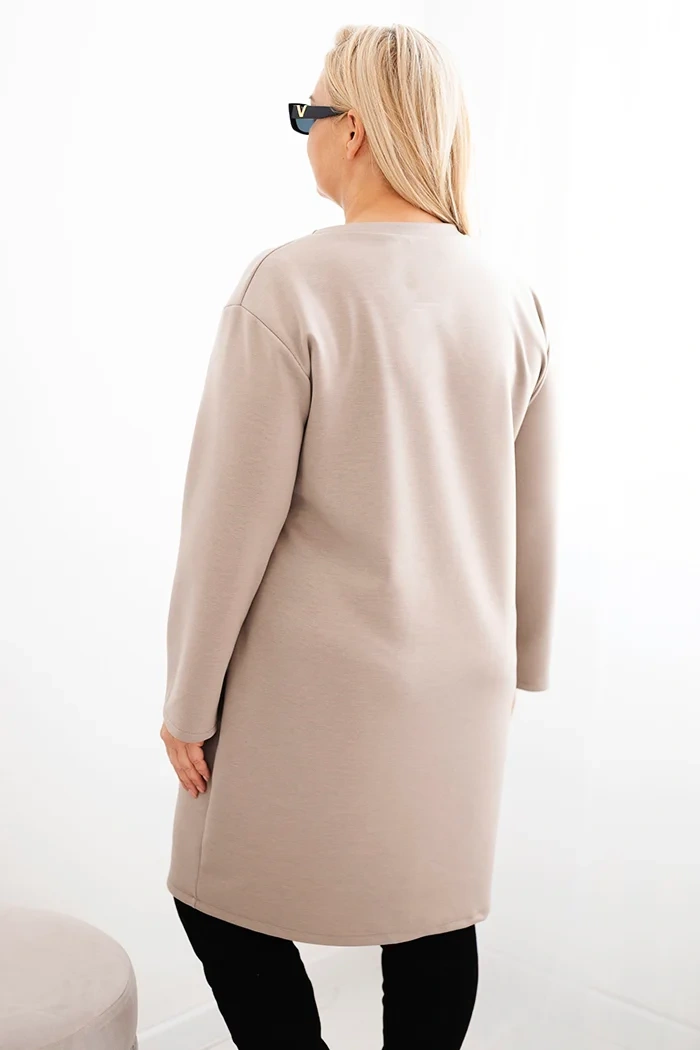 Sukienka damska Plus Size masełko z kieszenią i rękawem 3/4 fango - obrazek 3