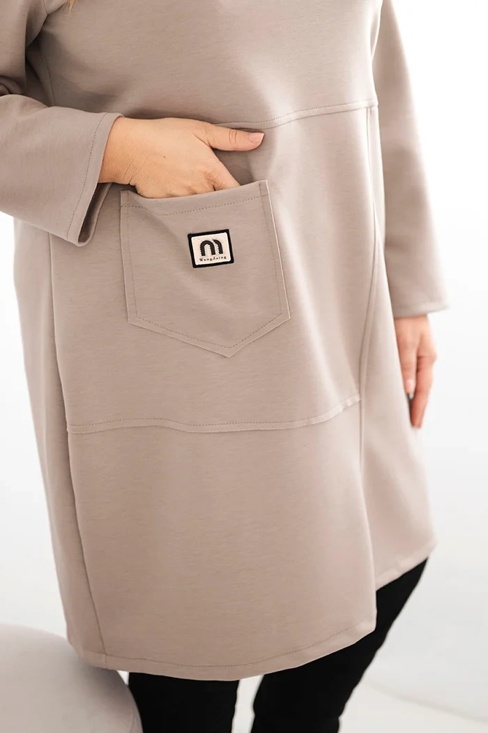 Sukienka damska Plus Size masełko z kieszenią i rękawem 3/4 fango - obrazek 4
