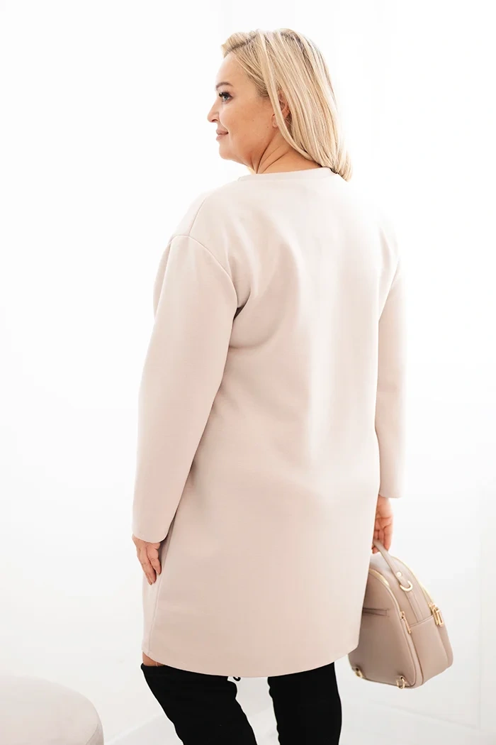 Sukienka damska Plus Size masełko z kieszenią i rękawem 3/4 beżowy - obrazek 3