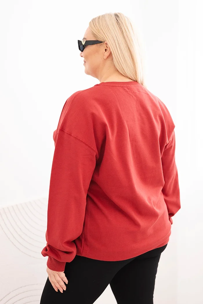 Bluza damska pętelkowa Plus Size bawełniana basic z okrągłym dekoltem bordowa - obrazek 3