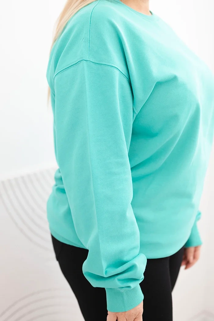 Bluza damska pętelkowa Plus Size bawełniana basic z okrągłym dekoltem miętowa - obrazek 4
