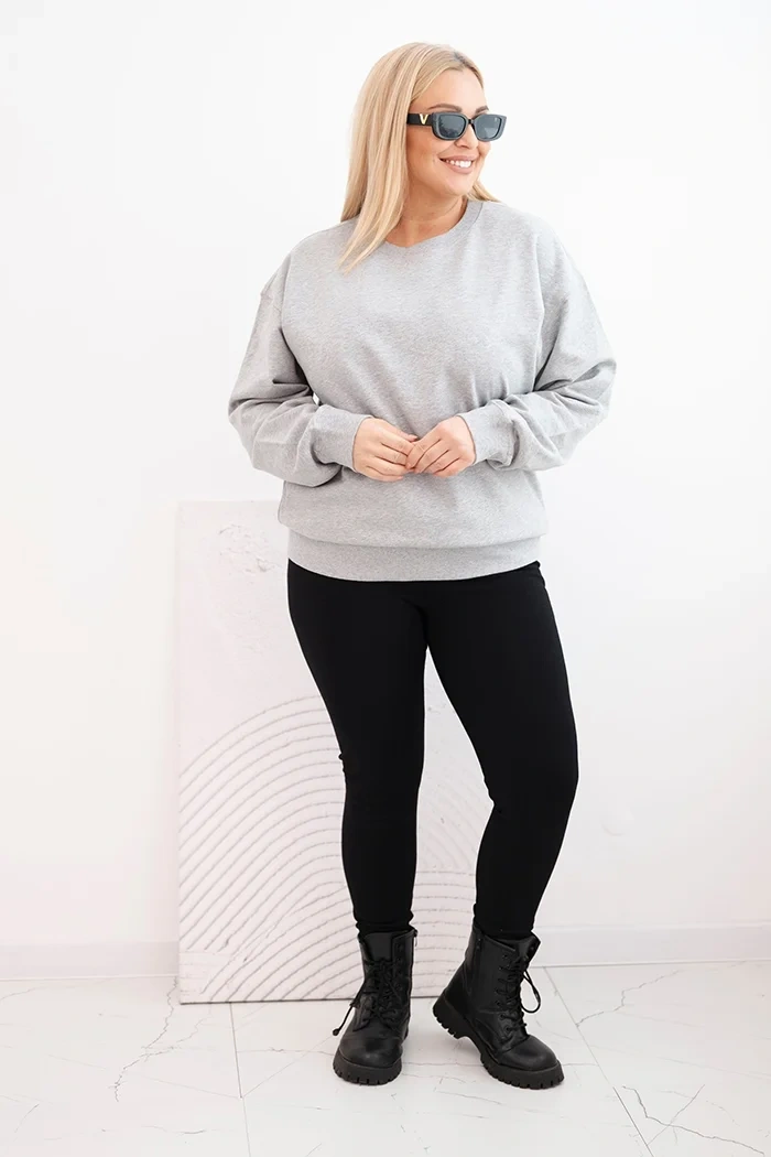 Bluza damska pętelkowa Plus Size bawełniana basic z okrągłym dekoltem szara - obrazek 2
