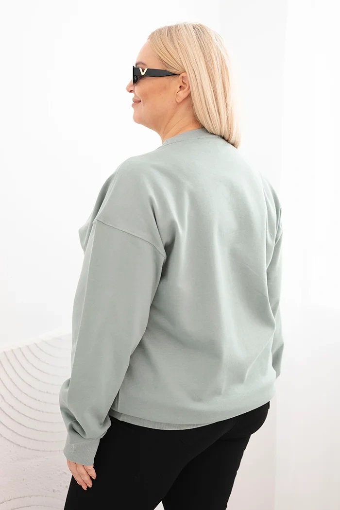 Bluza damska pętelkowa Plus Size bawełniana basic z okrągłym dekoltem ciemno miętowa - obrazek 3