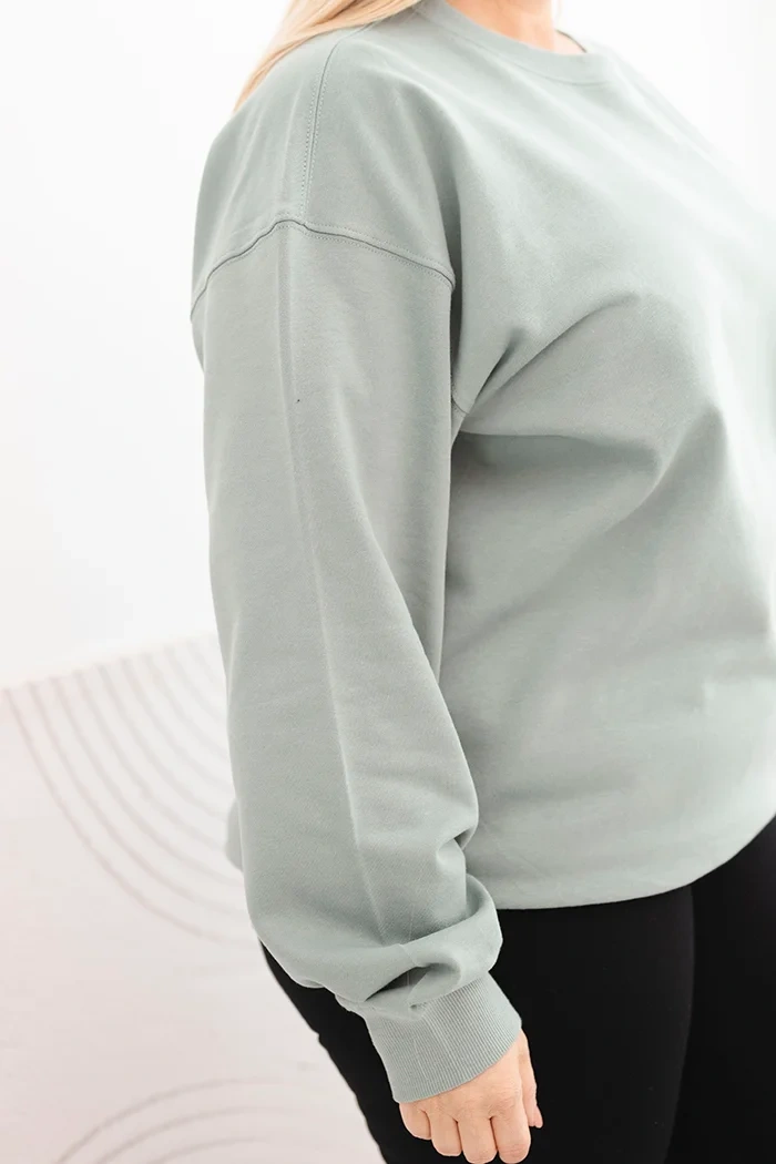 Bluza damska pętelkowa Plus Size bawełniana basic z okrągłym dekoltem ciemno miętowa - obrazek 4