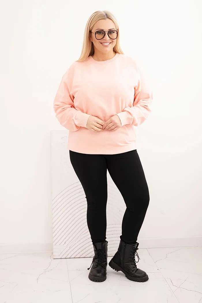 Bluza damska pętelkowa Plus Size bawełniana basic z okrągłym dekoltem łososiowa - obrazek 2