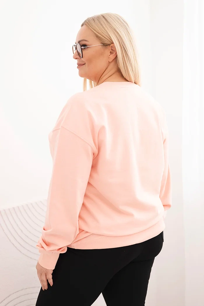 Bluza damska pętelkowa Plus Size bawełniana basic z okrągłym dekoltem łososiowa - obrazek 3