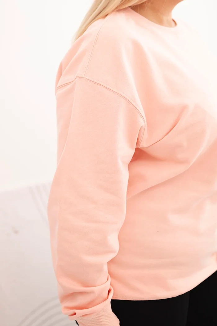 Bluza damska pętelkowa Plus Size bawełniana basic z okrągłym dekoltem łososiowa - obrazek 4