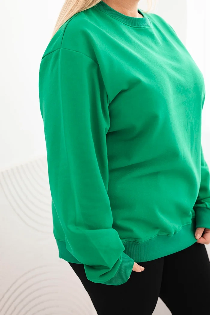 Bluza damska pętelkowa Plus Size bawełniana basic z okrągłym dekoltem zielona - obrazek 4