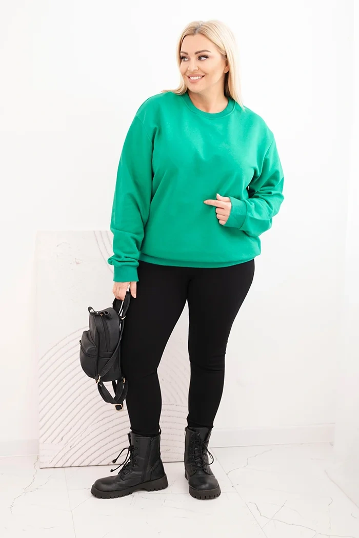 Bluza damska pętelkowa Plus Size bawełniana basic z okrągłym dekoltem jasno zielona - obrazek 2