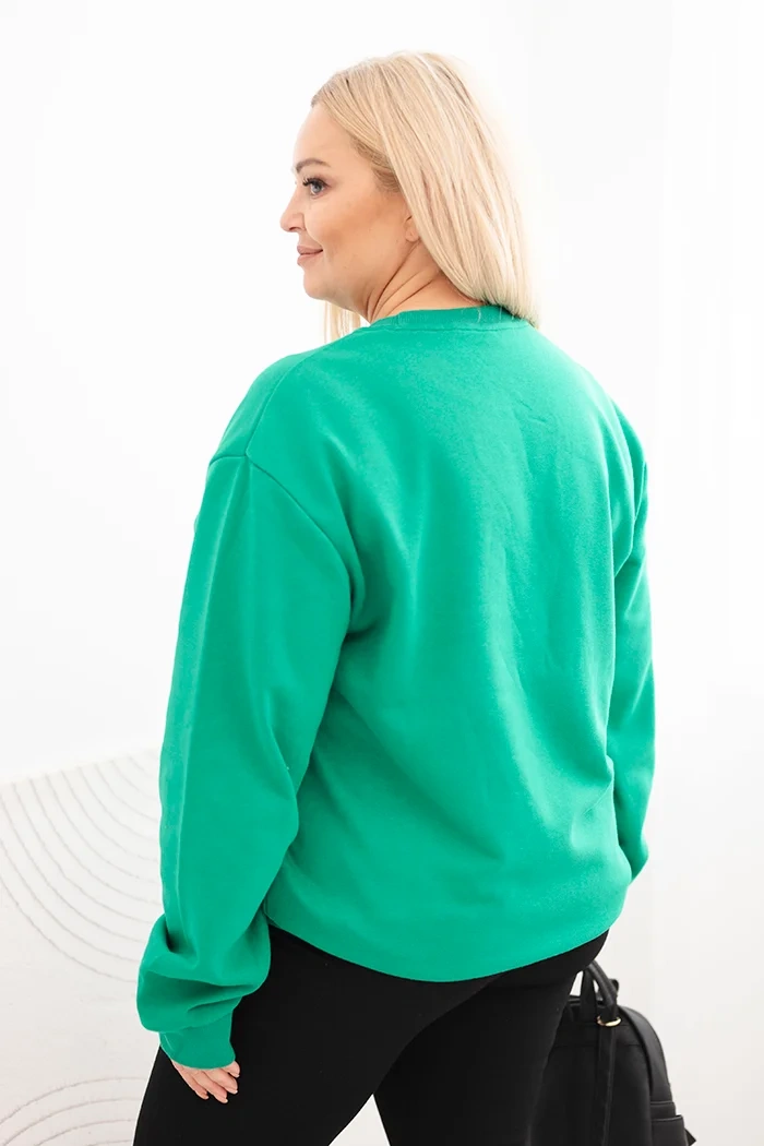 Bluza damska pętelkowa Plus Size bawełniana basic z okrągłym dekoltem jasno zielona - obrazek 3