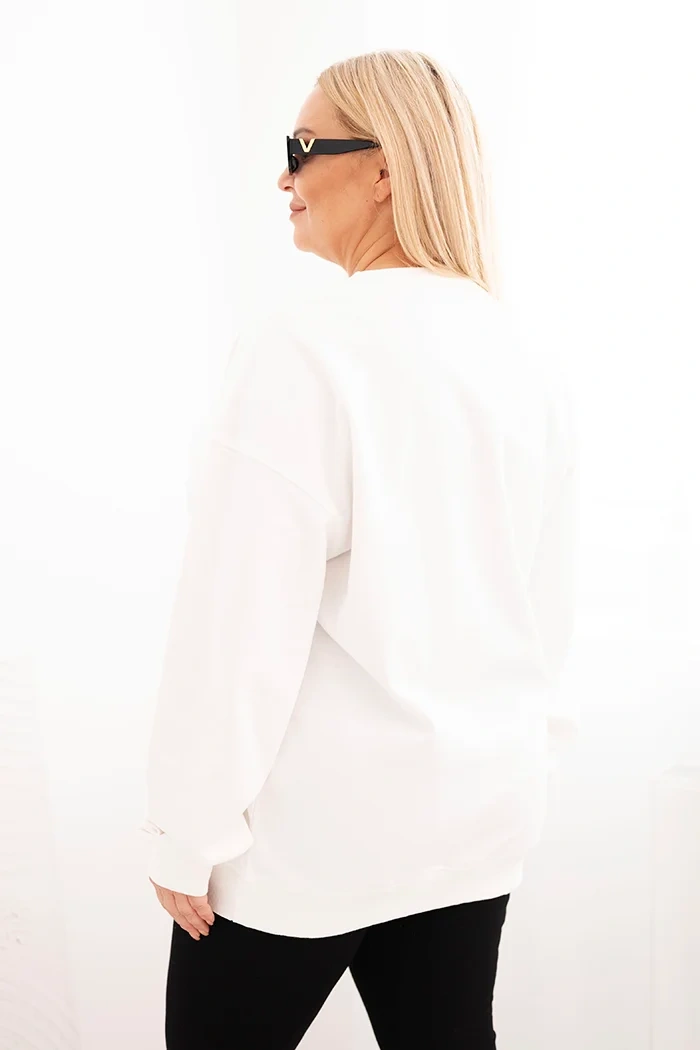 Bluza damska pętelkowa Plus Size bawełniana basic z okrągłym dekoltem biała - obrazek 3