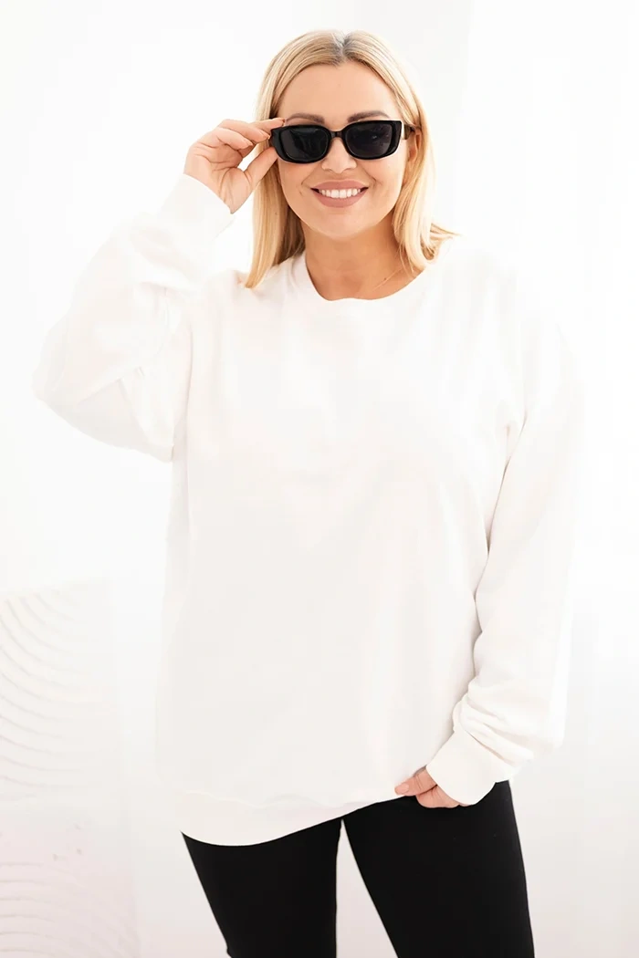 Bluza damska pętelkowa Plus Size bawełniana basic z okrągłym dekoltem biała