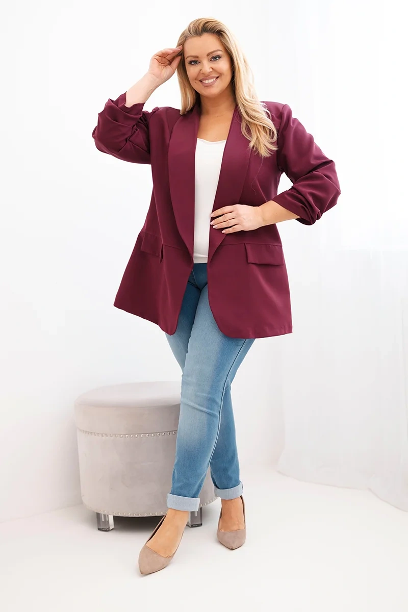 Marynarka damska Plus Size elegancka śliwkowa - obrazek 2