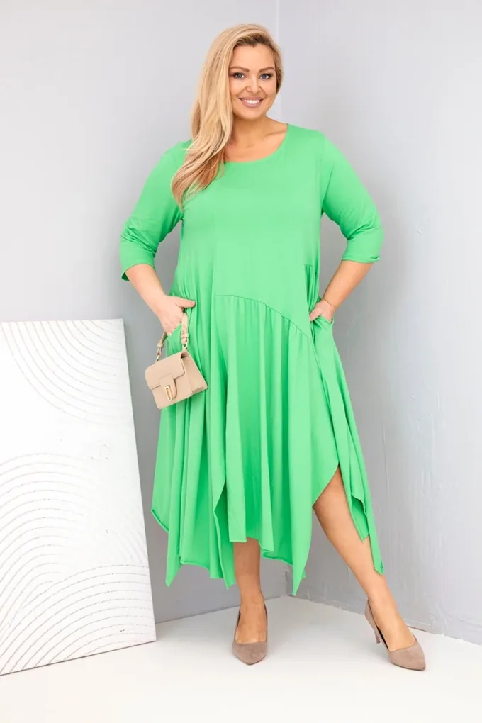 Sukienka damska bawełniana Plus Size z asymetrycznym dołem jasno zielona