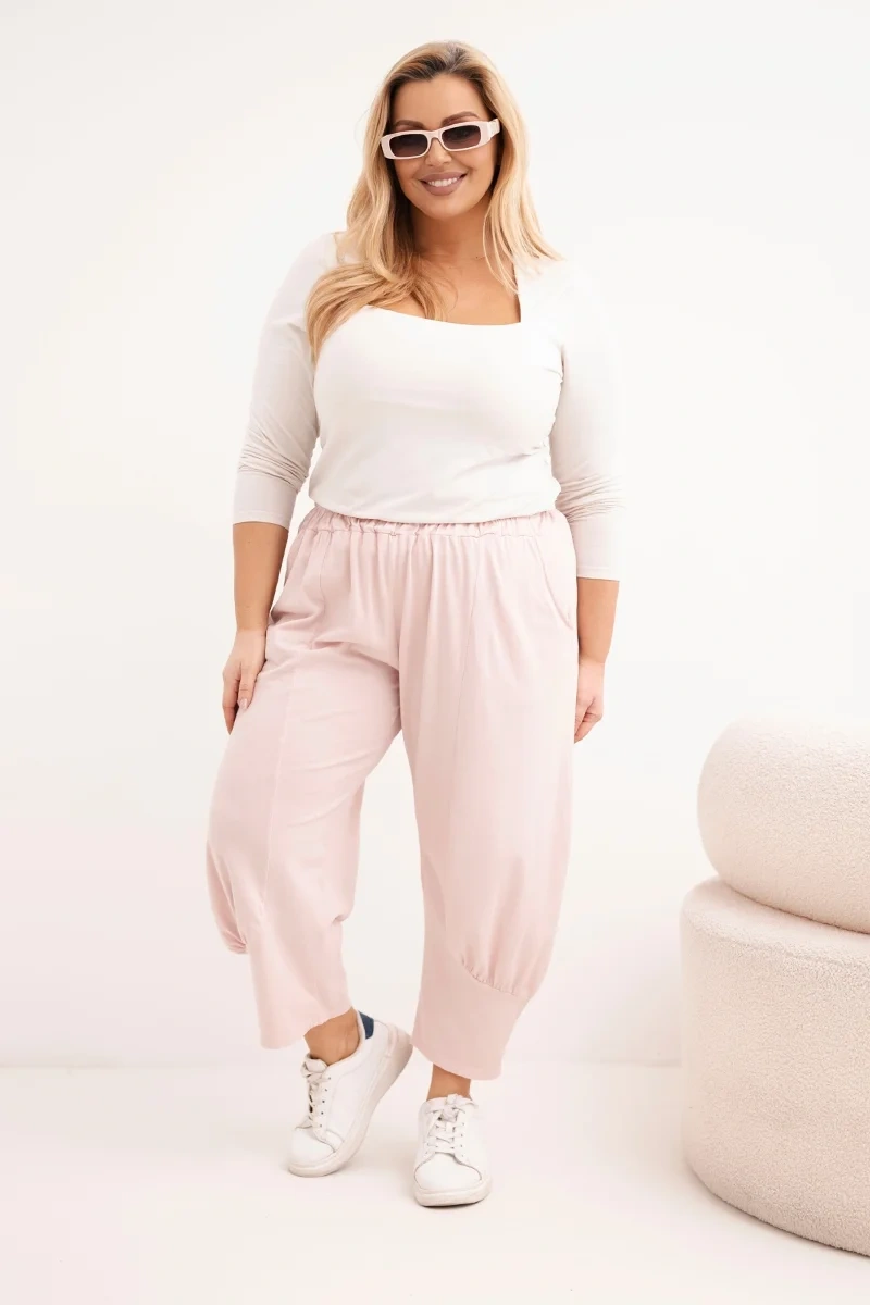 Spodnie damskie Plus Size z obniżonym krokiem i gumką w pasie ciemny pudrowy róż - obrazek 2