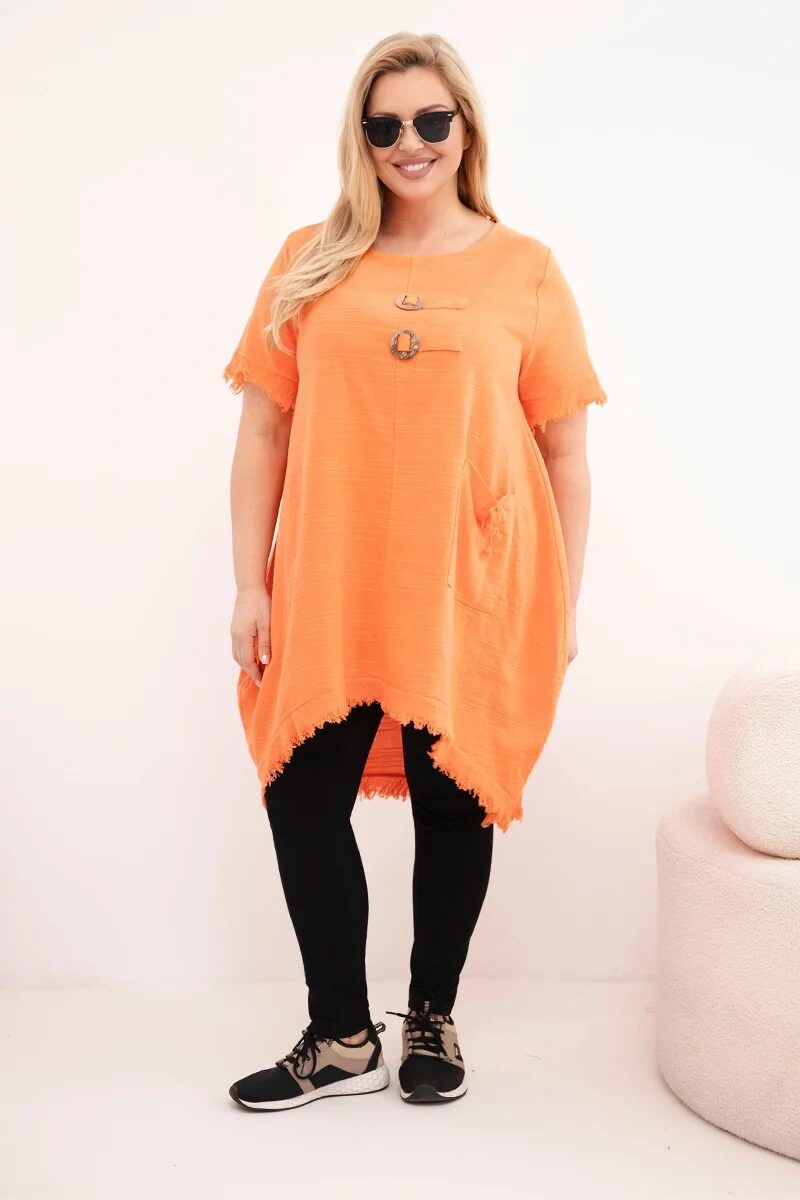 Sukienka damska bawełniana Plus Size z dłuższym tyłem i kieszenią pomarańczowa - obrazek 2