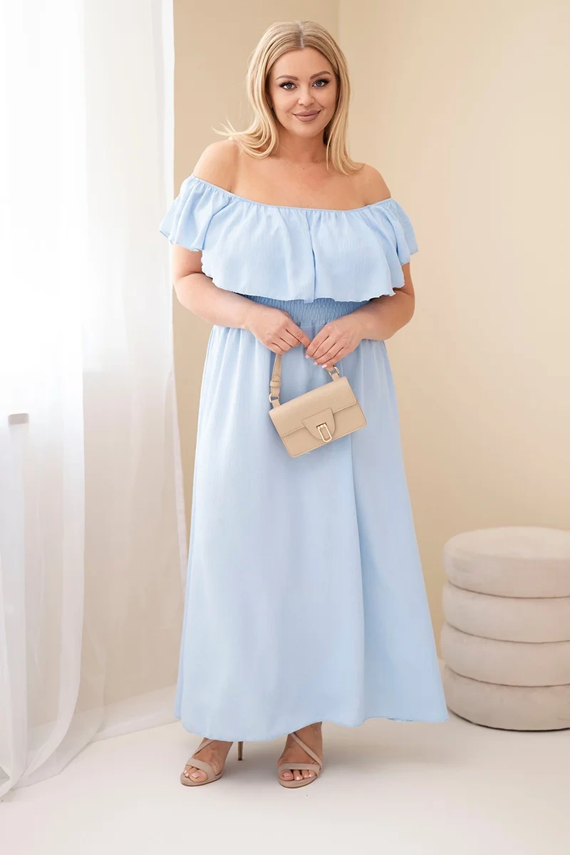Sukienka damska Plus Size z falbaną i elastyczną talią niebieska - obrazek 2