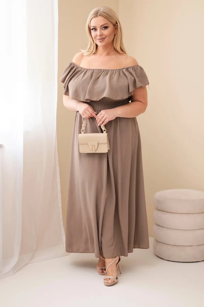 Sukienka damska Plus Size z falbaną i elastyczną talią fango - obrazek 2