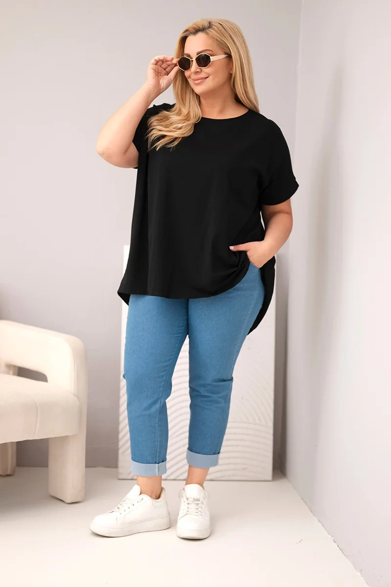 Bluzka damska Plus Size bawełniana z krótkim rękawem czarna - obrazek 3