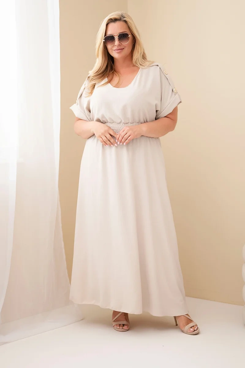 Sukienka damska Plus Size z marszczoną talią beżowa