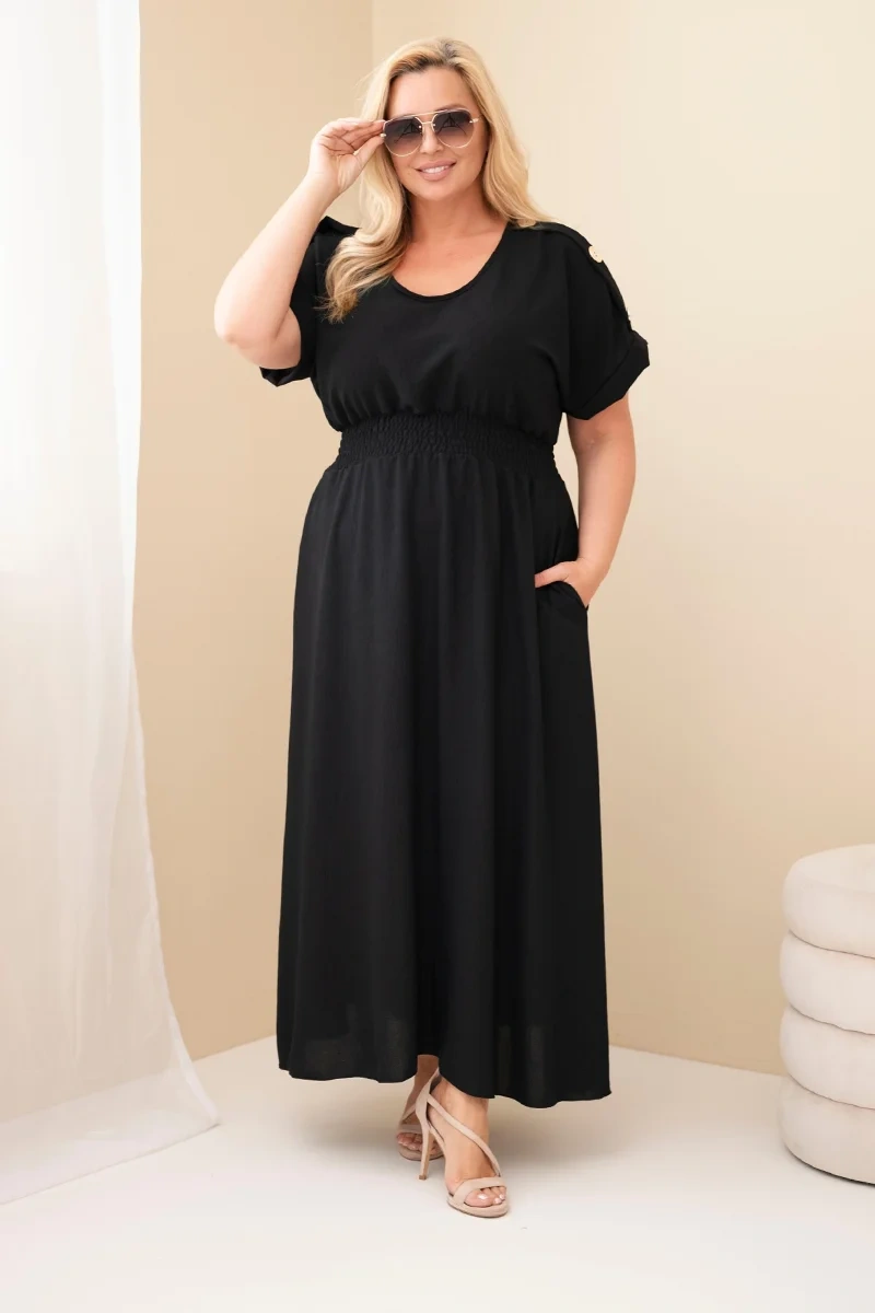 Sukienka damska Plus Size z marszczoną talią czarna