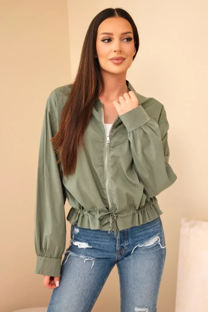 Bluza damska bawełniana zapinana z wiązaniem na dole khaki