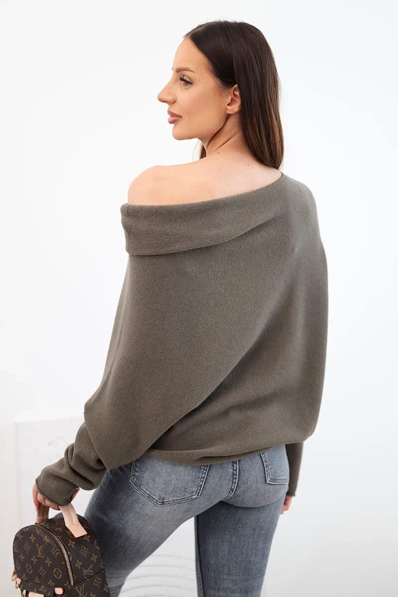 Sweter damski wiskozowy asymetryczny typu nietoperz mocca - obrazek 3