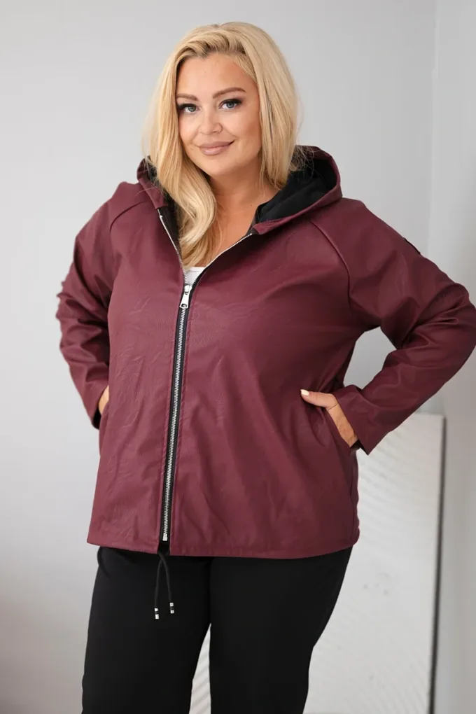 Kurtka damska Plus Size z kapturem i regulowanym dołem bordowa