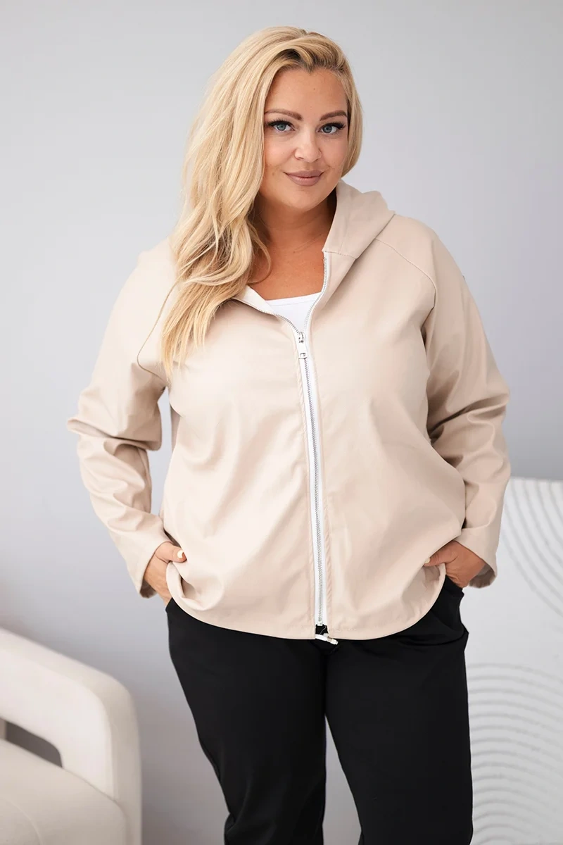 Kurtka damska Plus Size z kapturem i regulowanym dołem beżowa