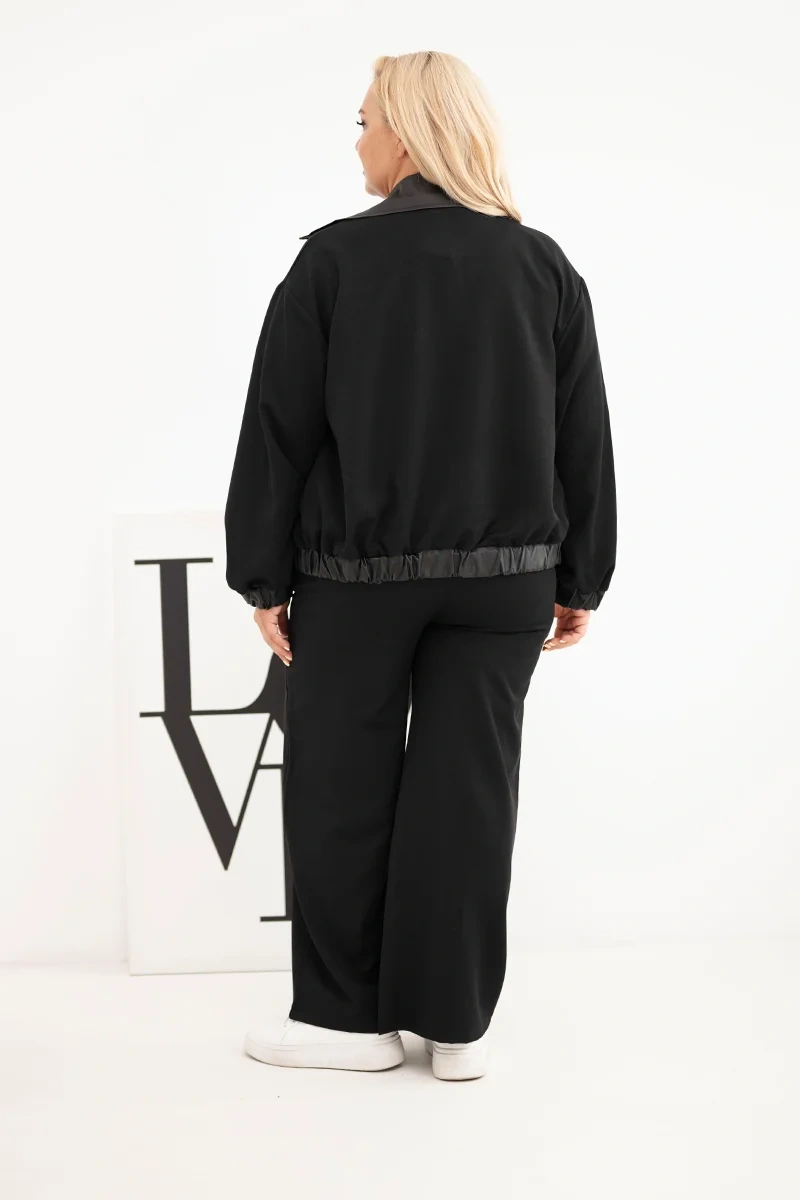 Komplet damski Plus Size z bluzą na zamek i szerokimi spodniami czarny - obrazek 3
