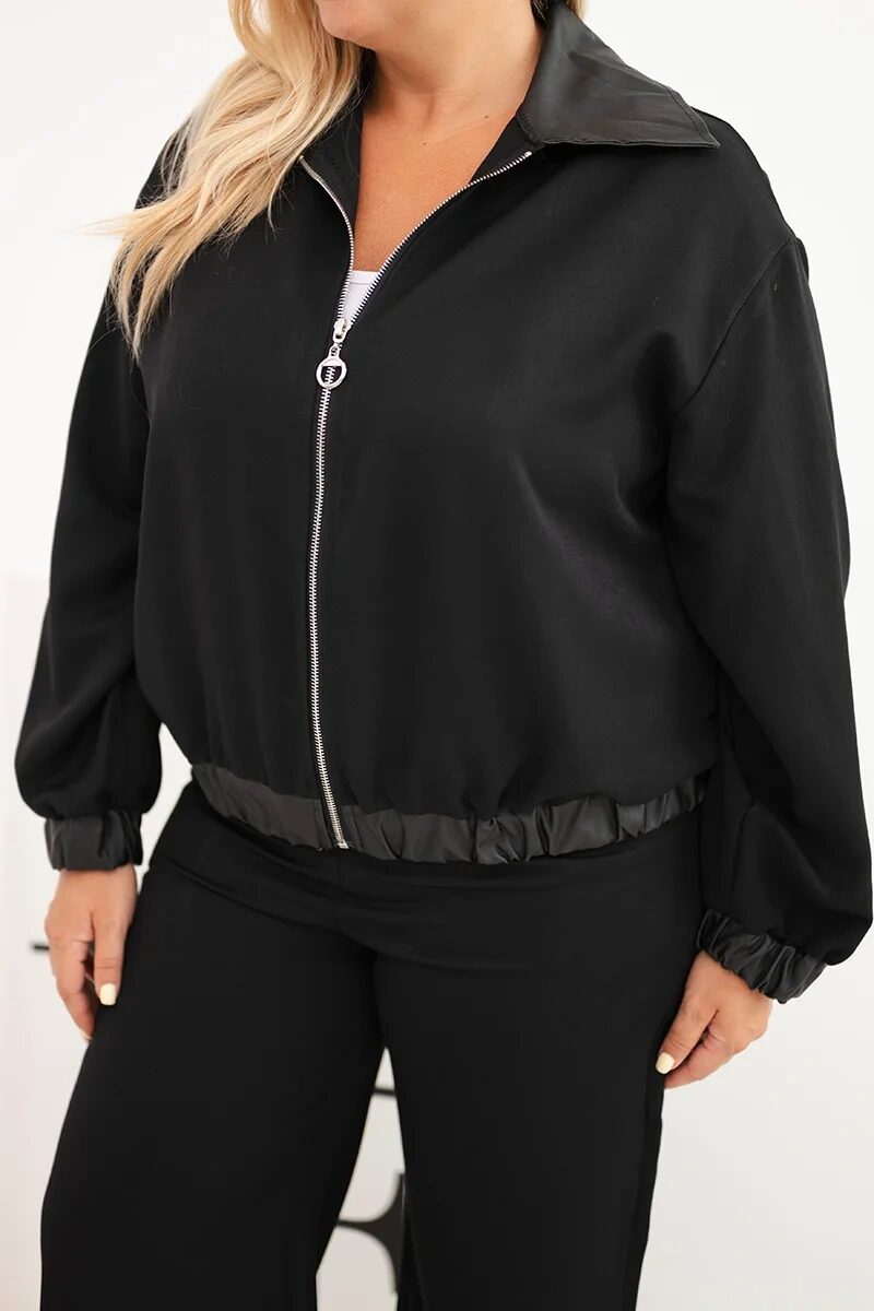 Komplet damski Plus Size z bluzą na zamek i szerokimi spodniami czarny - obrazek 4
