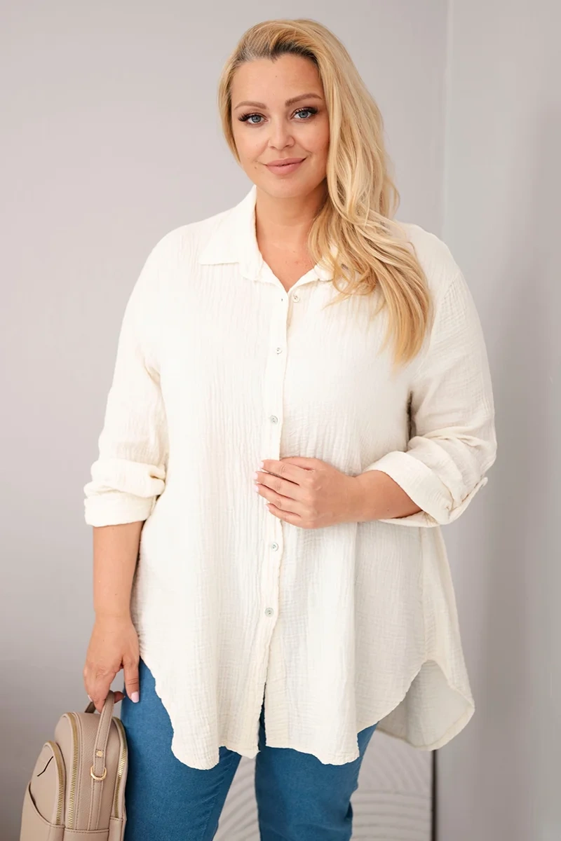Koszula bawełniana muślinowa Plus Size jasno beżowa
