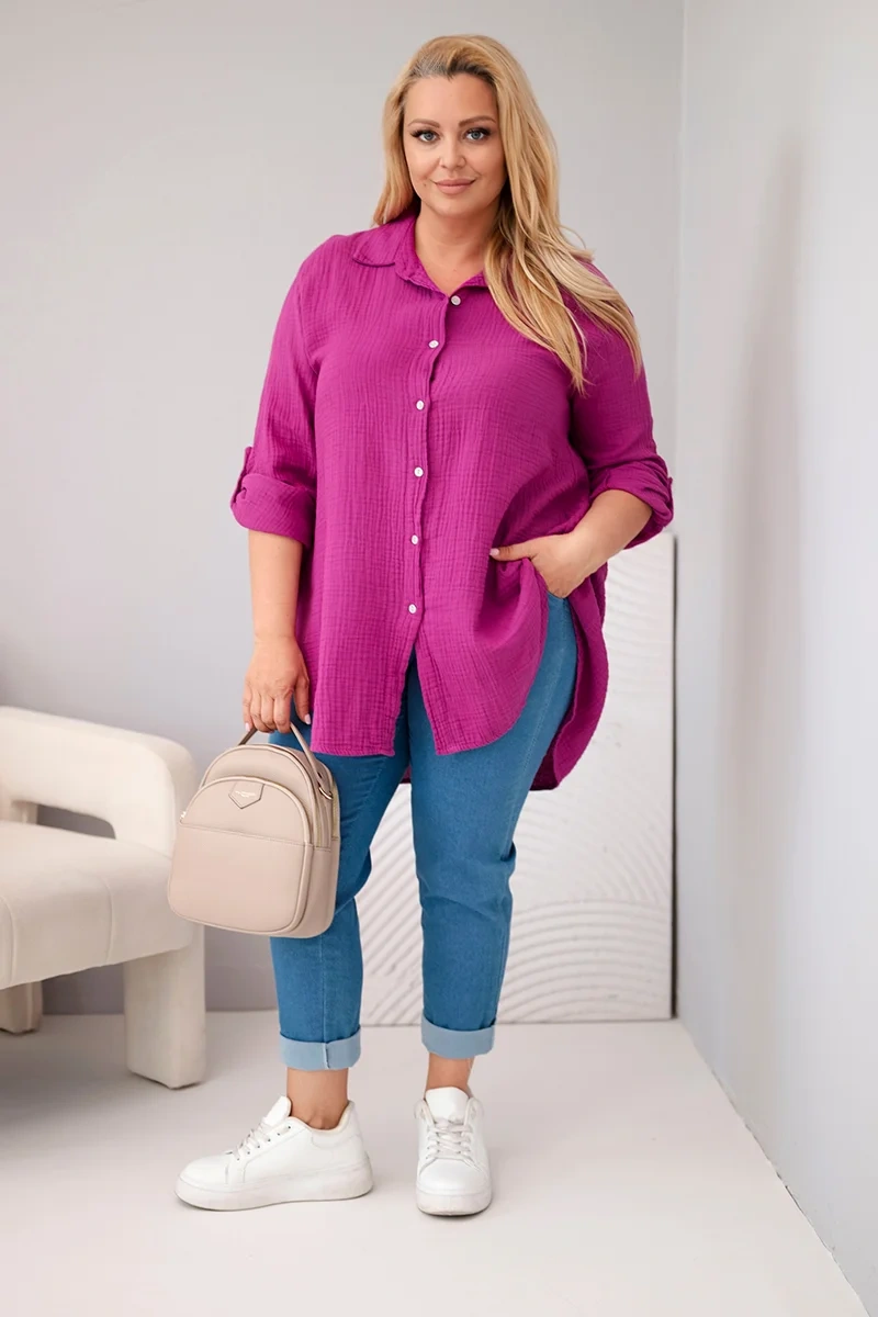 Koszula bawełniana muślinowa Plus Size ciemny fioletowy - obrazek 2