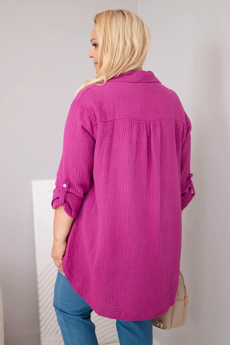 Koszula bawełniana muślinowa Plus Size ciemny fioletowy - obrazek 3