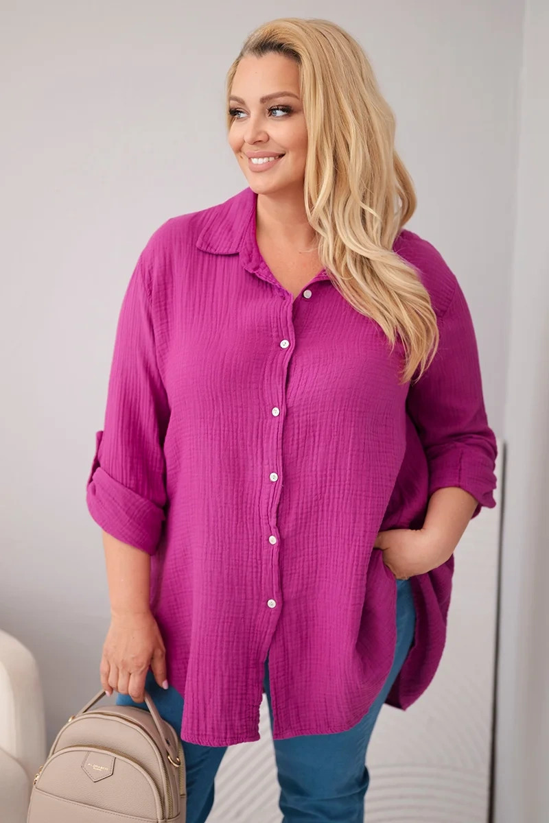 Koszula bawełniana muślinowa Plus Size ciemny fioletowy